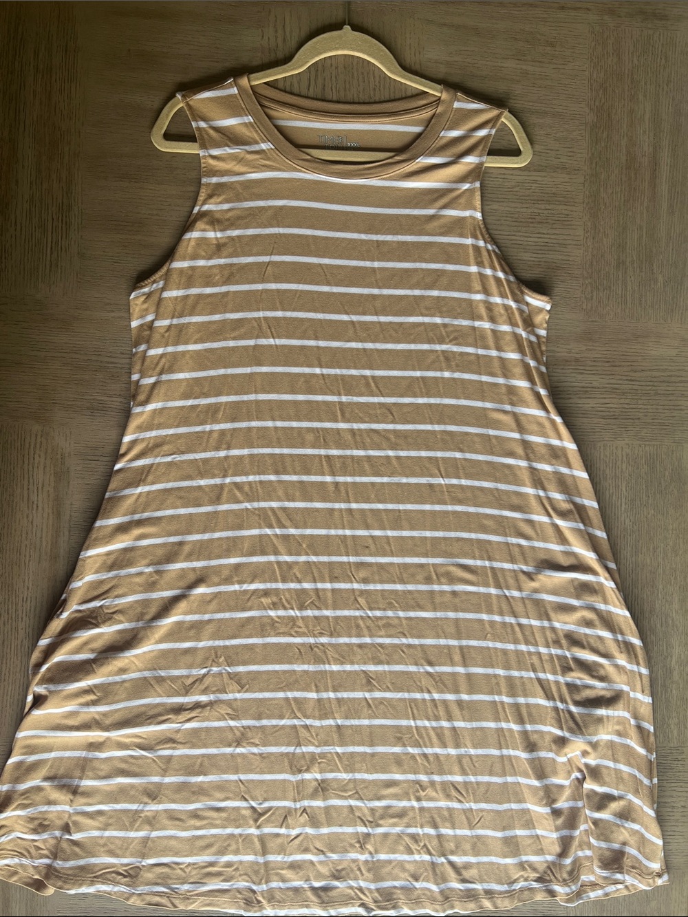 Time and Tru Tan and White Striped Midi Tank Dress